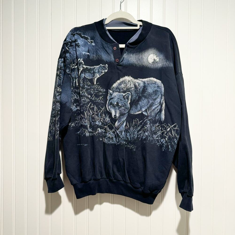 Vintage Art Unlimited Wolf Sweatshirt All Over Print Mens Large